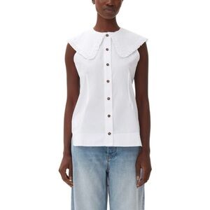 Ganni Sleeveless Cotton Poplin Frill Shirt